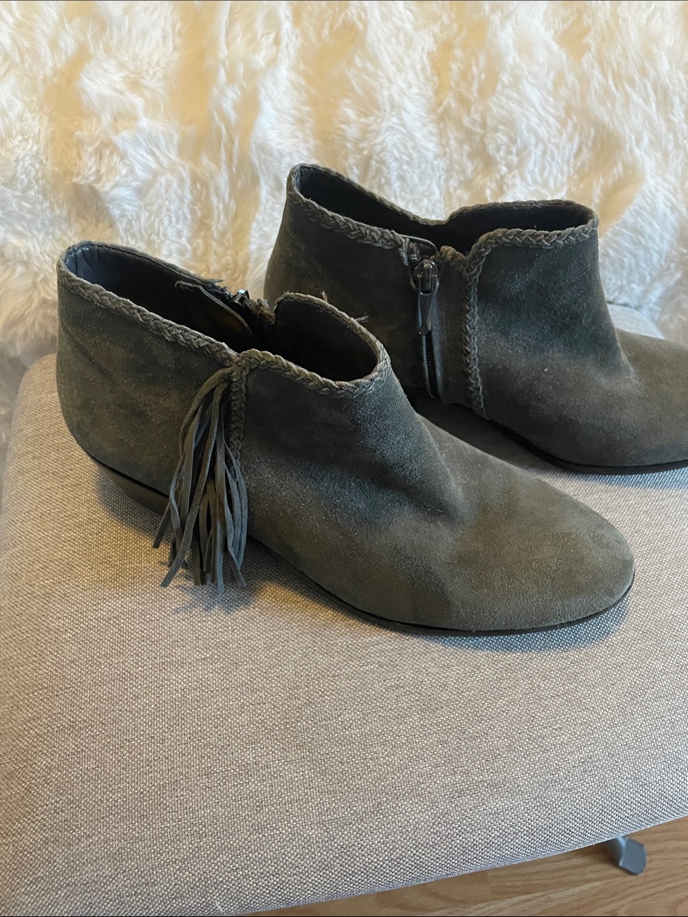 Sam Edelman Olive Green Suede Tassel Ankle Booties